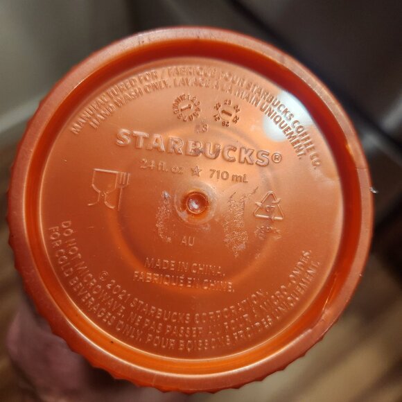 Starbucks Orange Studded Tumbler 24 Oz Reusable Cold Cup With Straw Durable Text - Picture 3 of 4